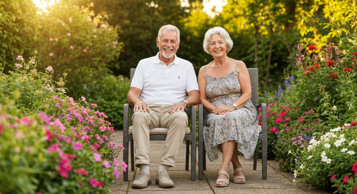 Happy retired couple at home