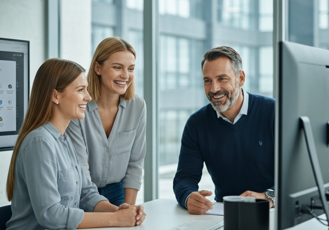 Professional mortgage advisor meeting with clients