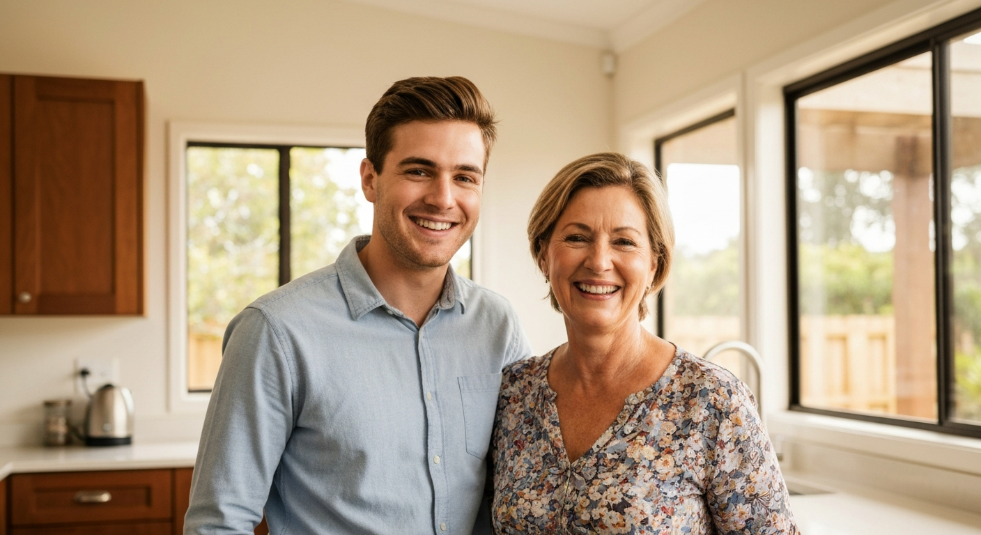 Family members in a kitchen