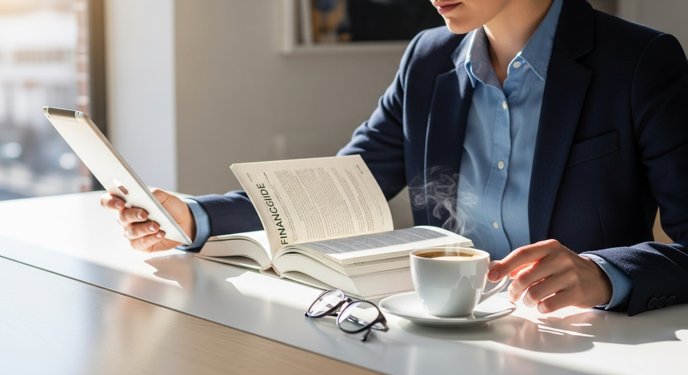 Person reading a financial guide book