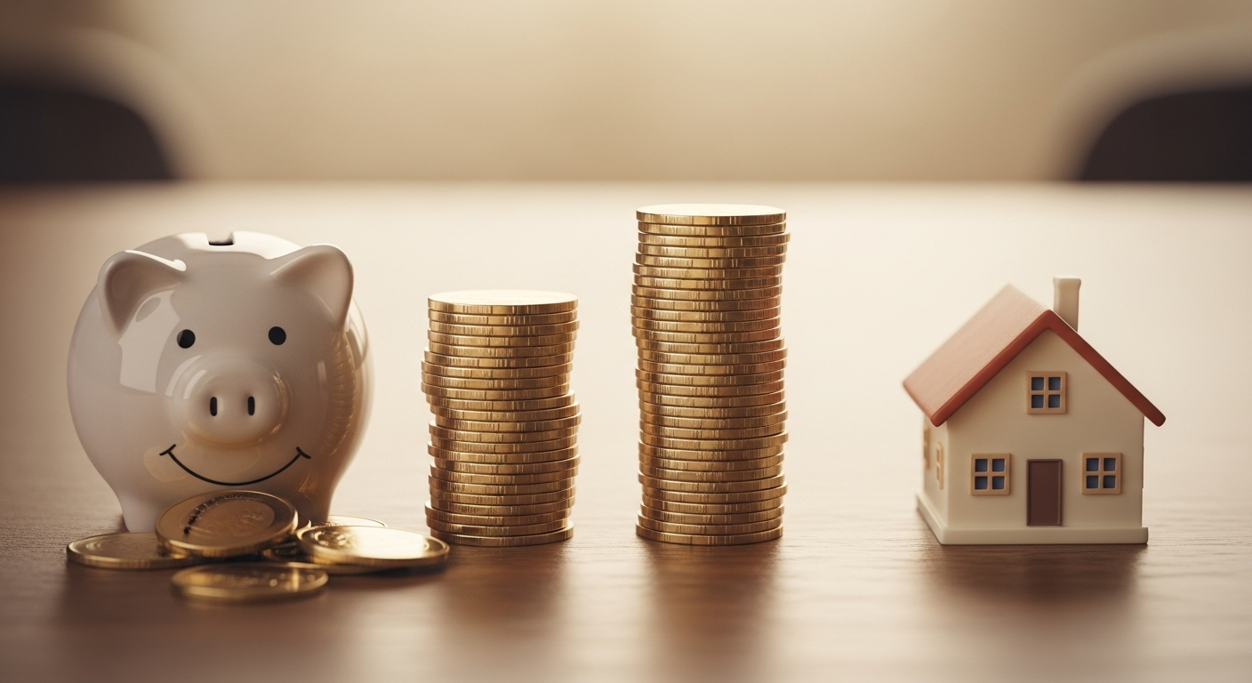 House model and coins representing mortgage overpayment savings