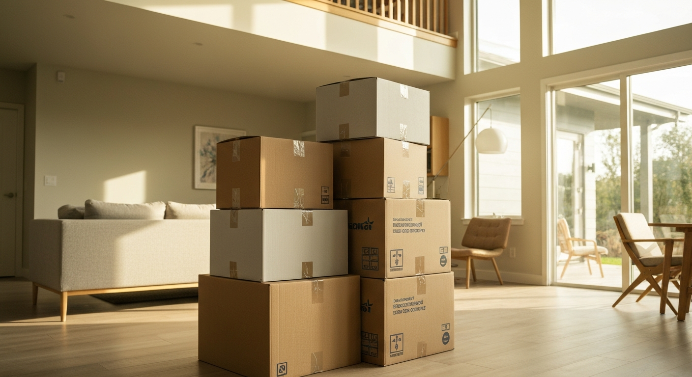 Moving boxes in a new home
