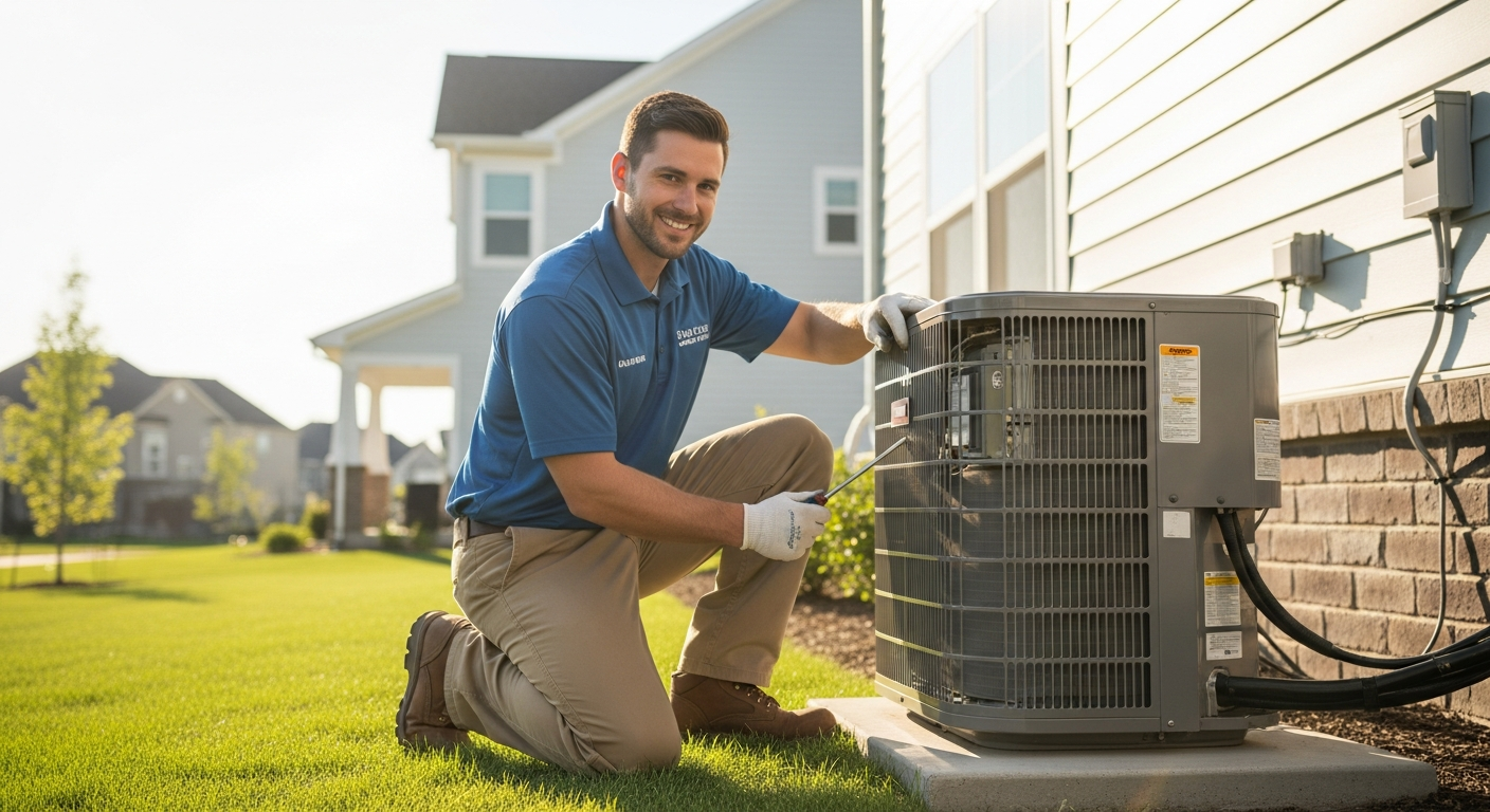 HVAC technician working on an air conditioning unit