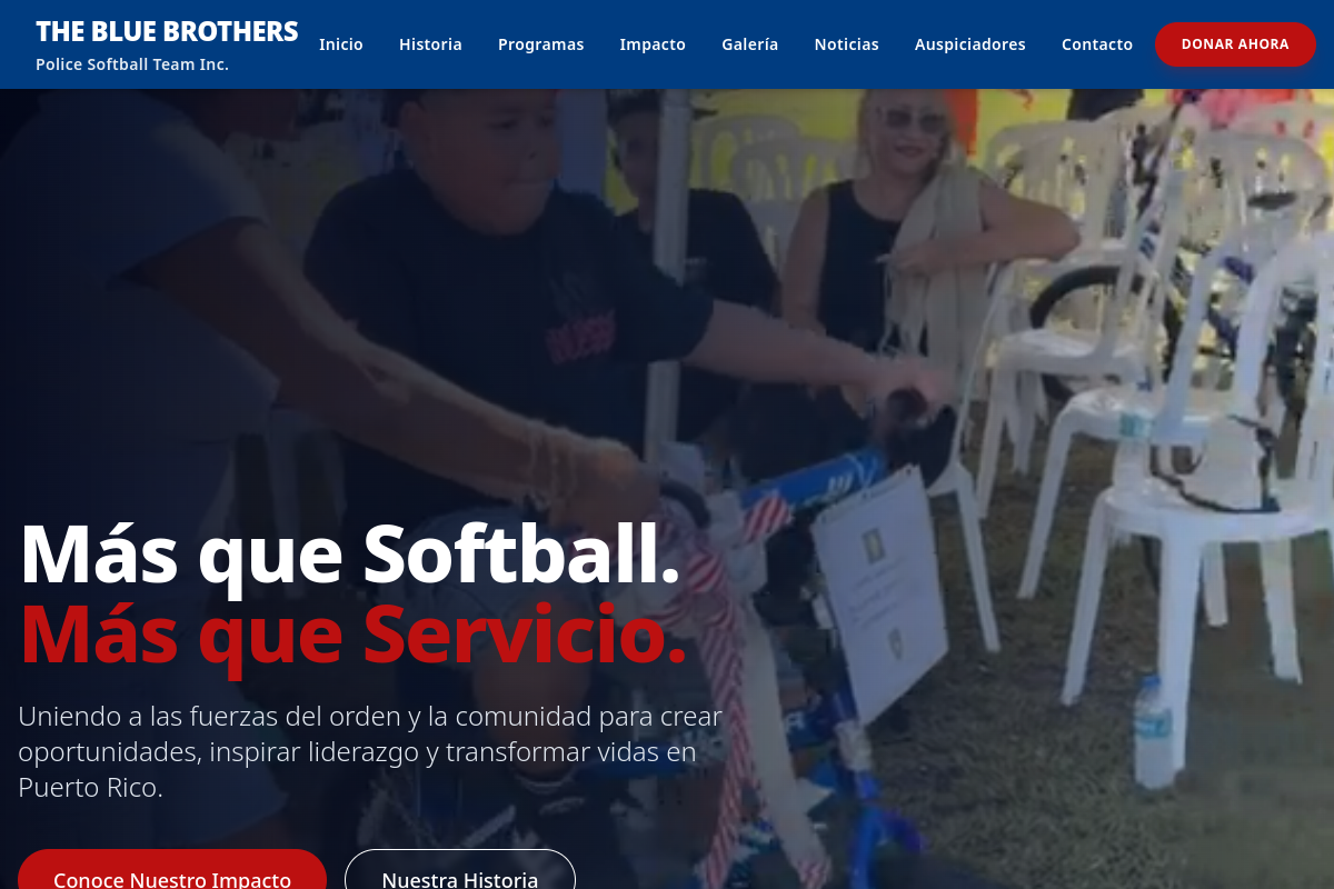 Captura del sitio web de Blue Brothers PR, Servicios · Organización