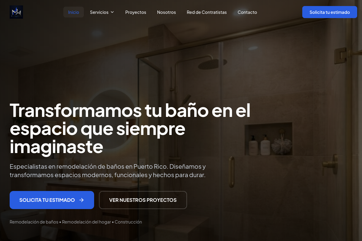 Captura del sitio web de MW Contractor PR, Contratista · Servicios
