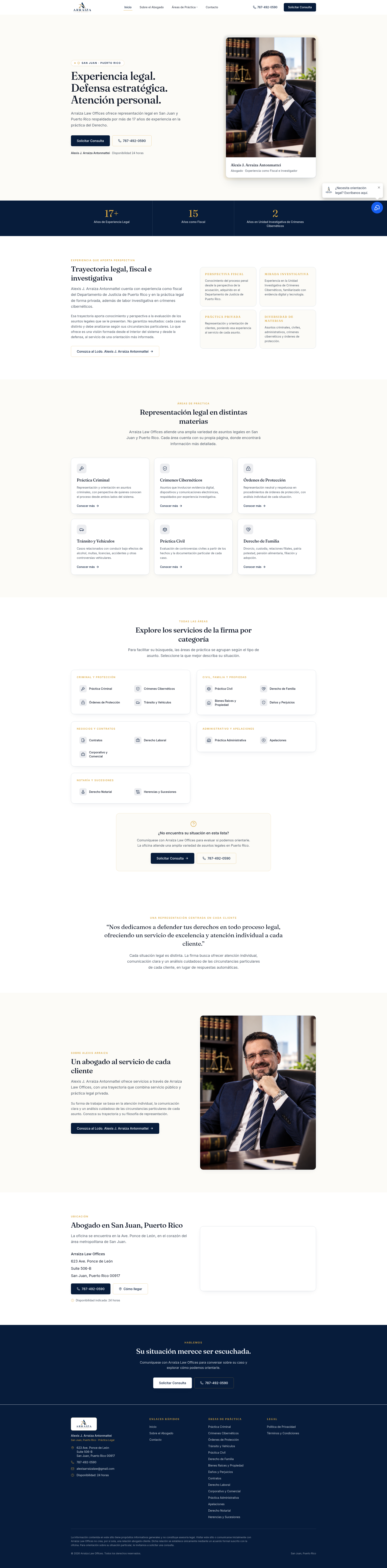 Captura del sitio web de Arraiza Law Offices, Abogado · Práctica Legal