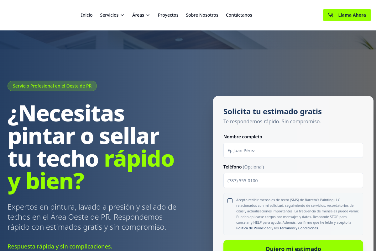 Captura del sitio web de Barretos Painting PR, Contratista · Pintura