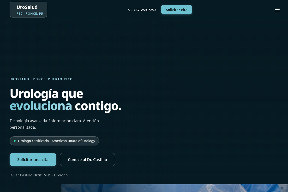 Captura del sitio web de UroSalud, Clínica · Urología