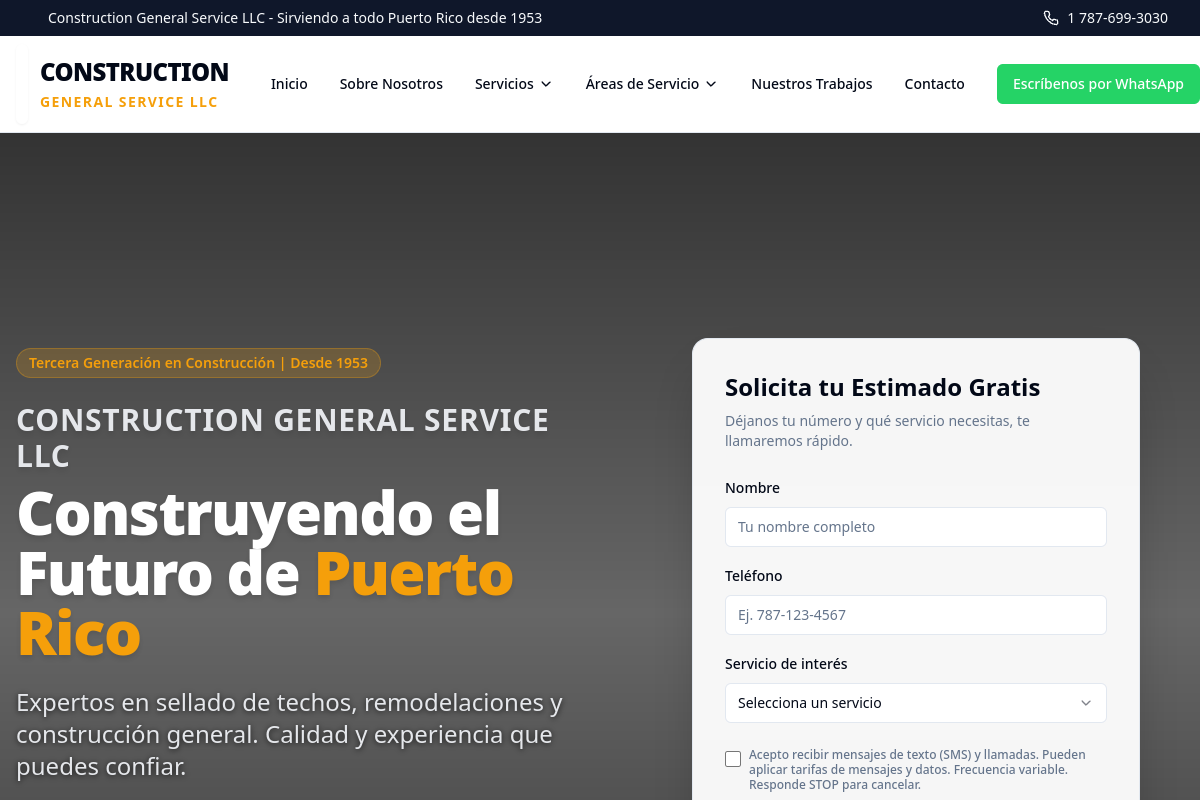 Captura del sitio web de Bilongo Construction, Contratista · Construcción