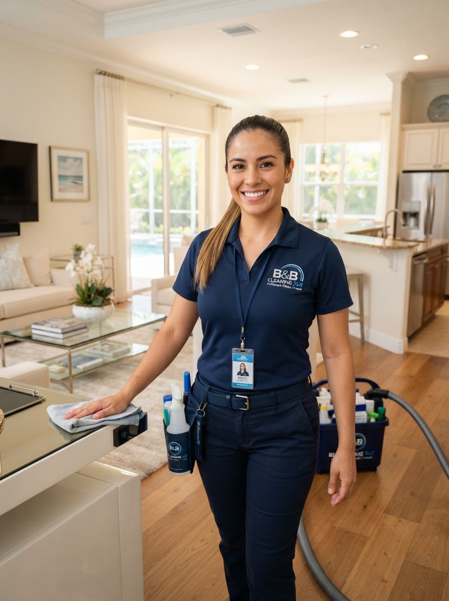 Professional B&B Cleaning specialist in a bright South Florida home