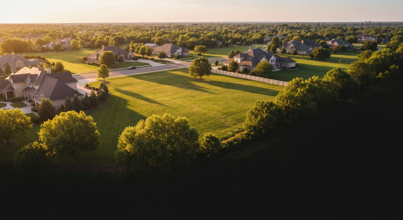 Premium aerial view of vacant land and residential lots