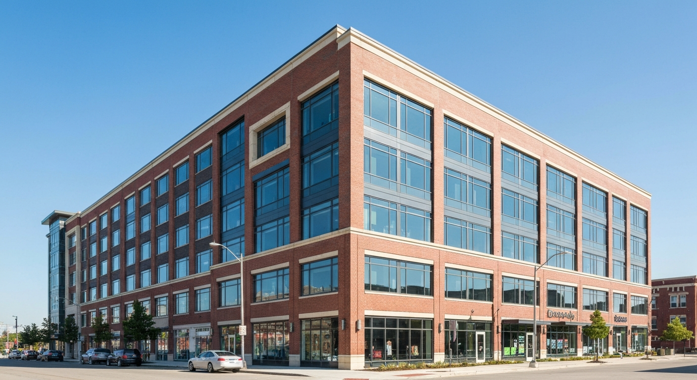 Professional commercial real estate building on a clear sunny day