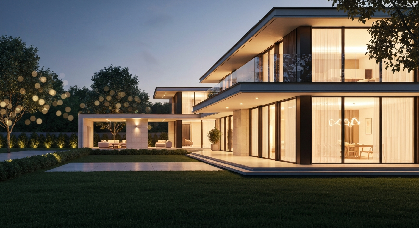 Modern Phoenix home exterior at dusk, showcasing sleek architecture and inviting outdoor living space, ideal for tailored selling strategies.