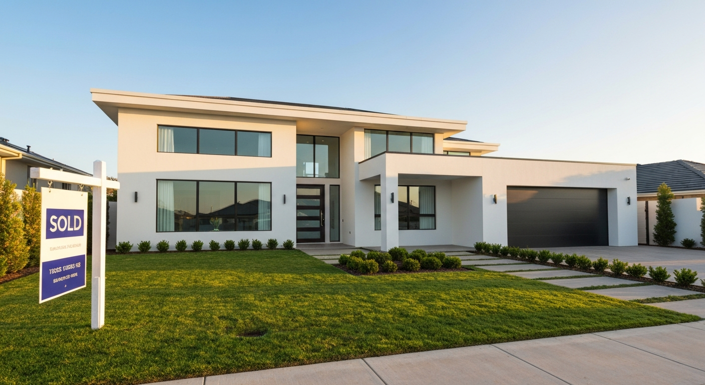 Modern home with "SOLD" sign in front, showcasing Clearly Sold's innovative real estate services in Phoenix Metro area.