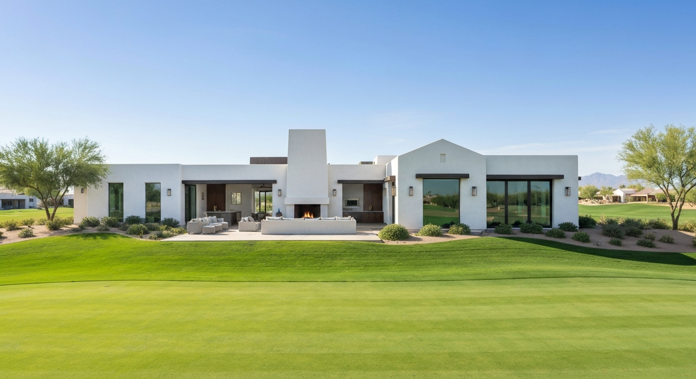 Luxury home in Sterling Grove, Arizona, featuring modern farmhouse architecture, golf course views, and resort-style amenities.