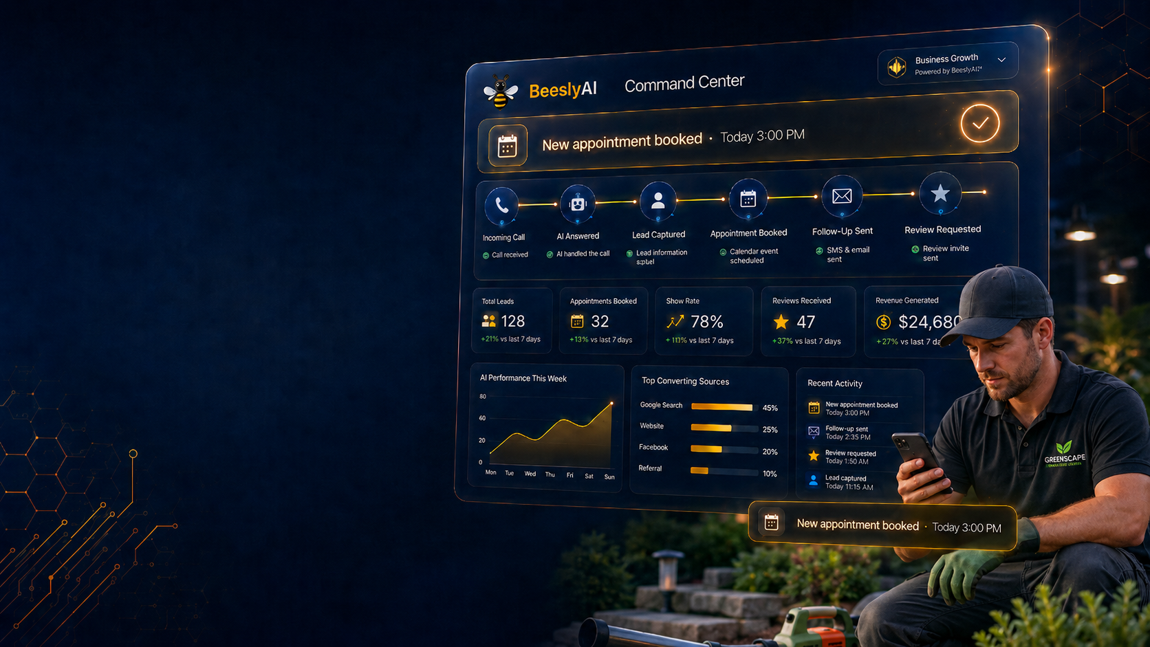 Landscaping professional using AI automation software
