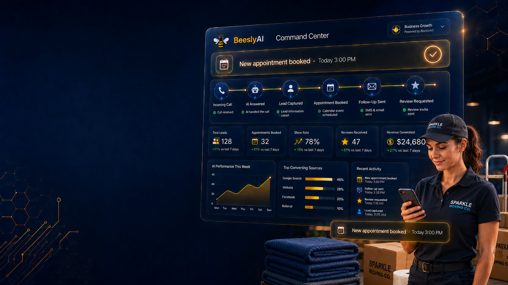 Moving company professional using AI automation software
