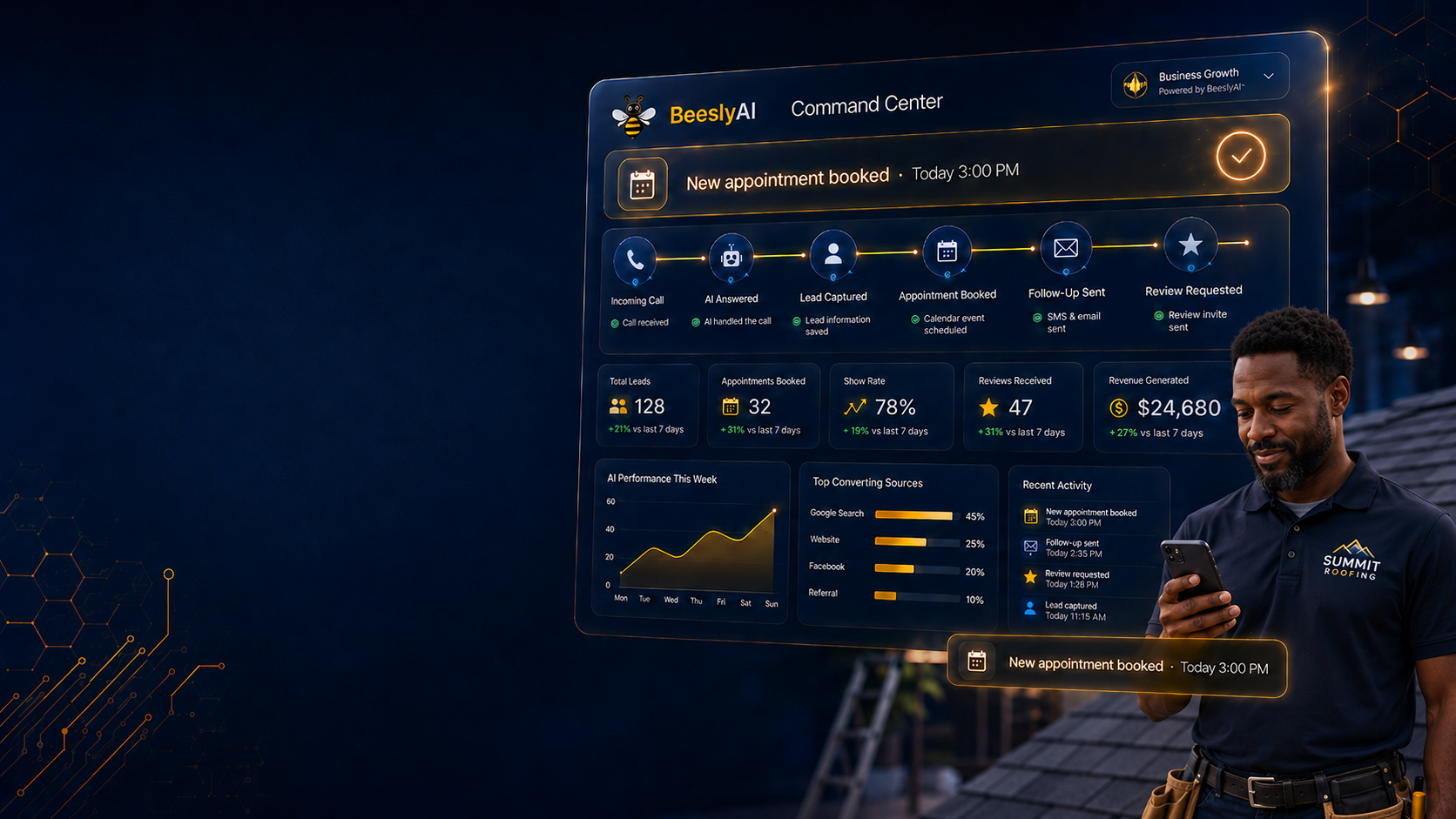 Roofing professional using AI automation software