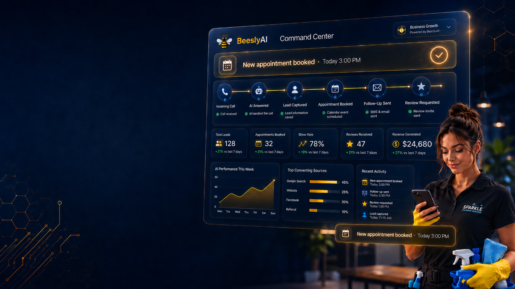 Cleaning professional using AI automation software