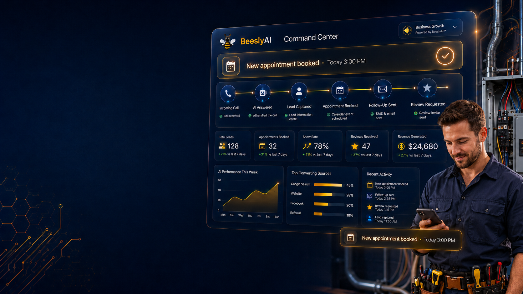 Handyman professional using AI automation software