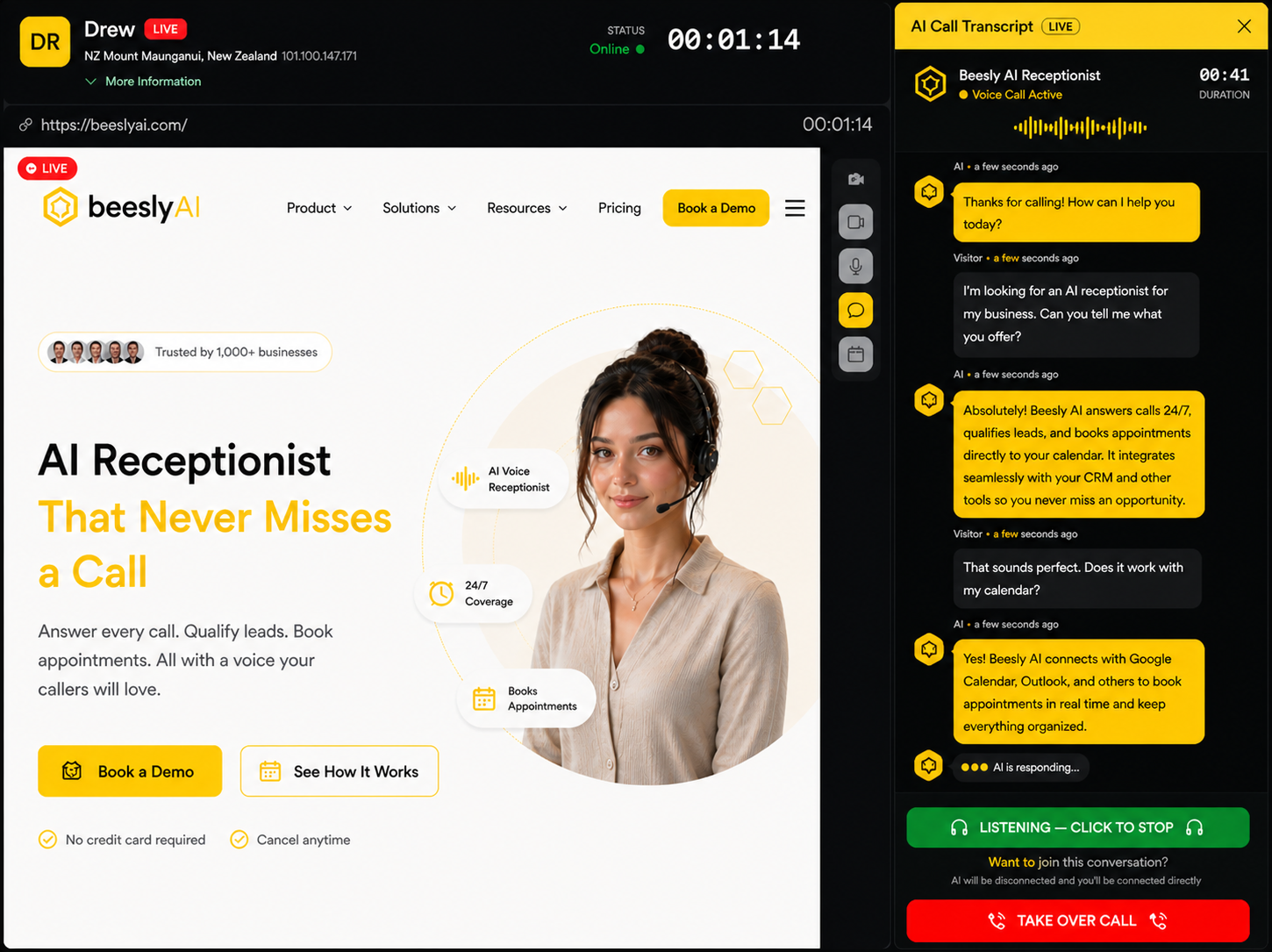 AI Call Listening - BeeslyAI™ Live Feature