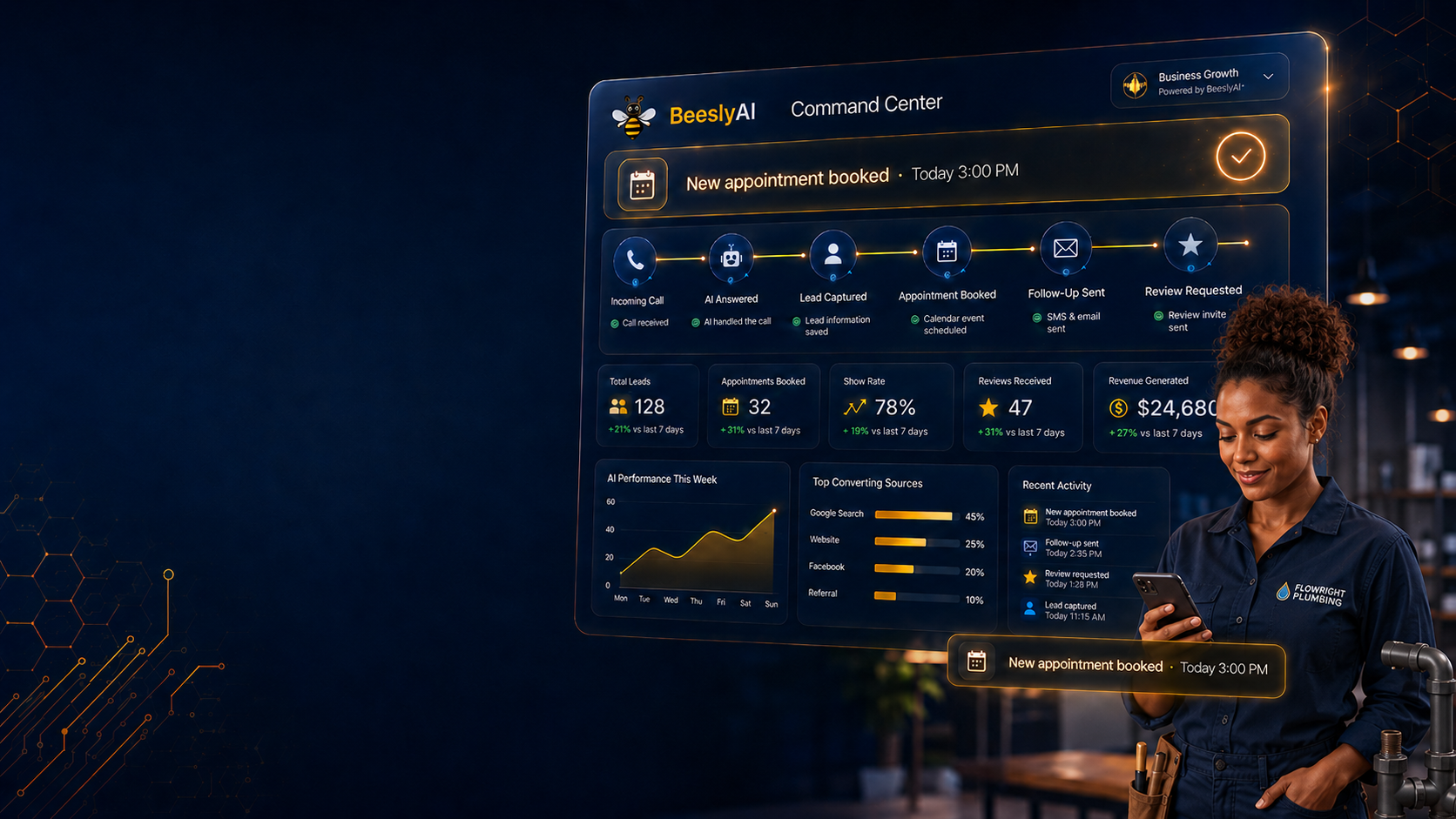 Plumbing professional using AI automation software