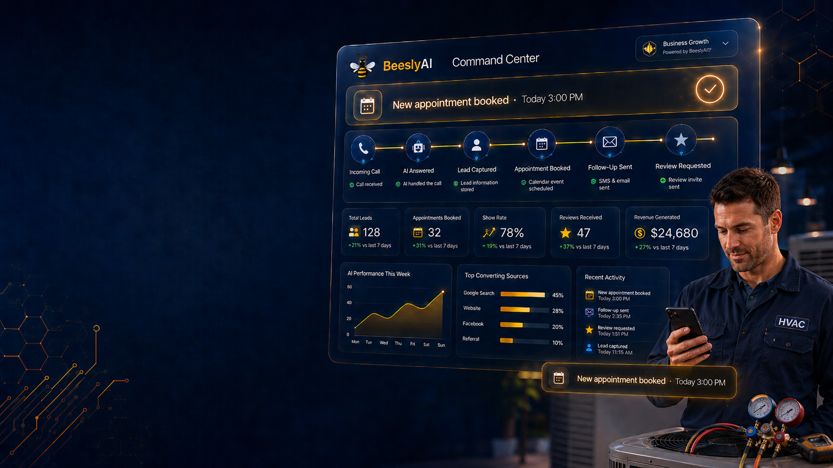 HVAC professional using AI automation software