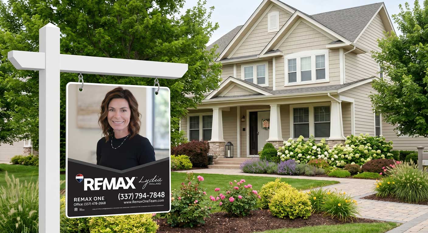 Real estate agent with modern yard sign