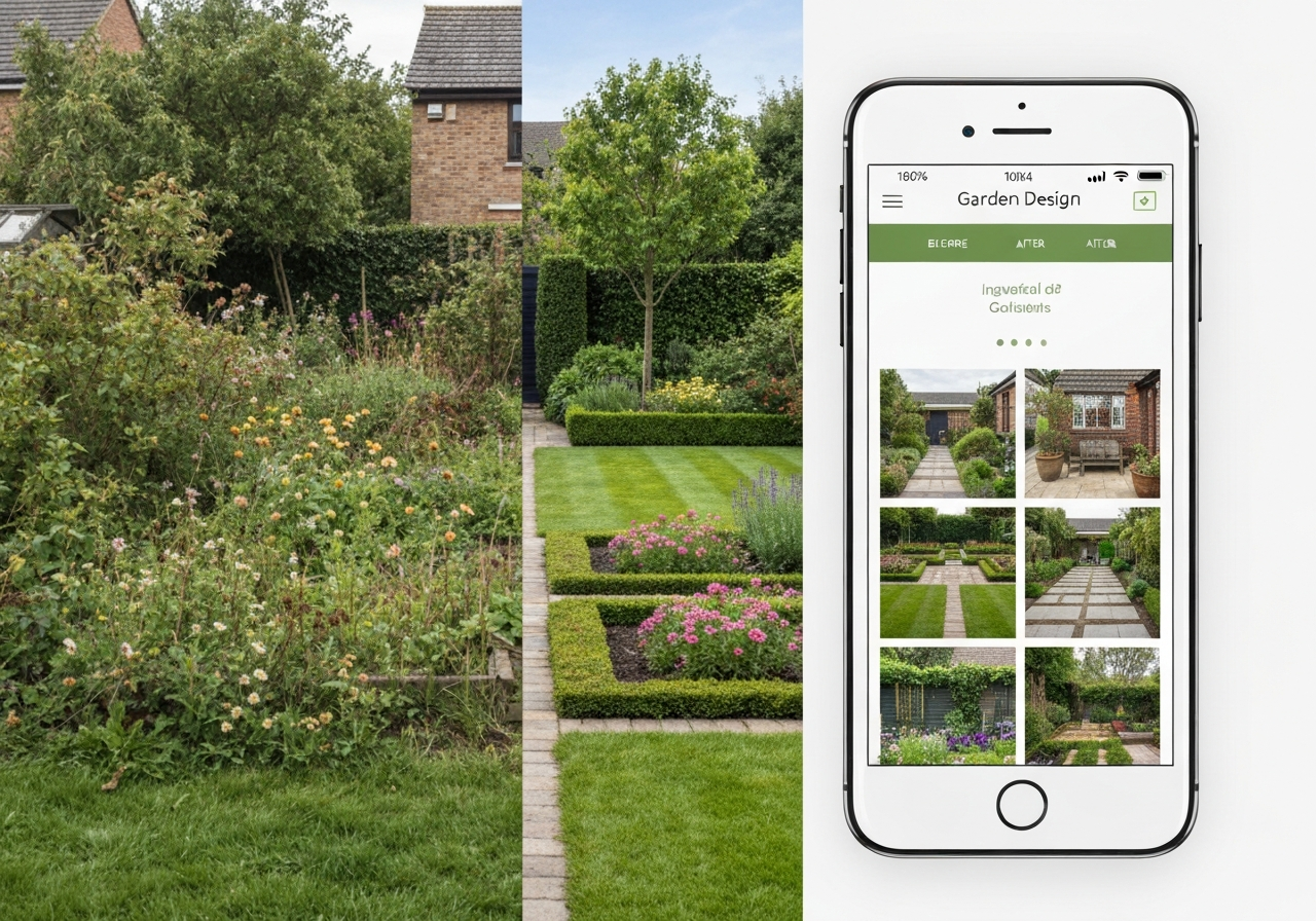 Mobile site showing a before and after gallery