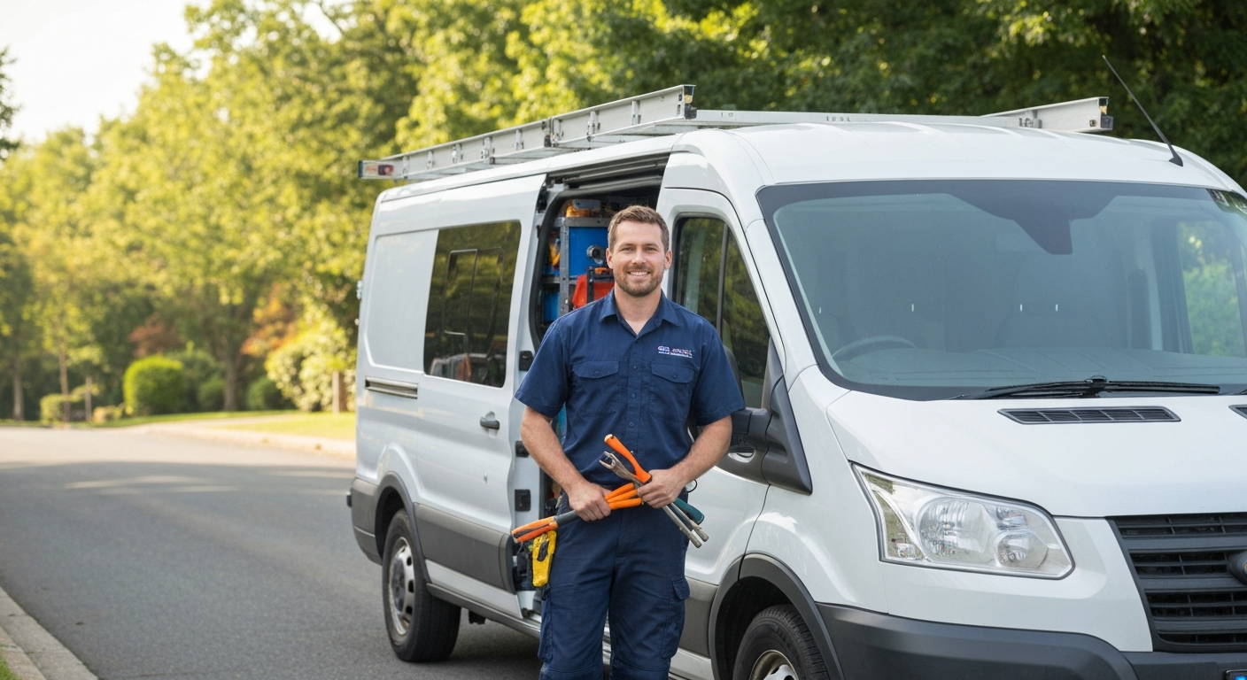 Plumber in van