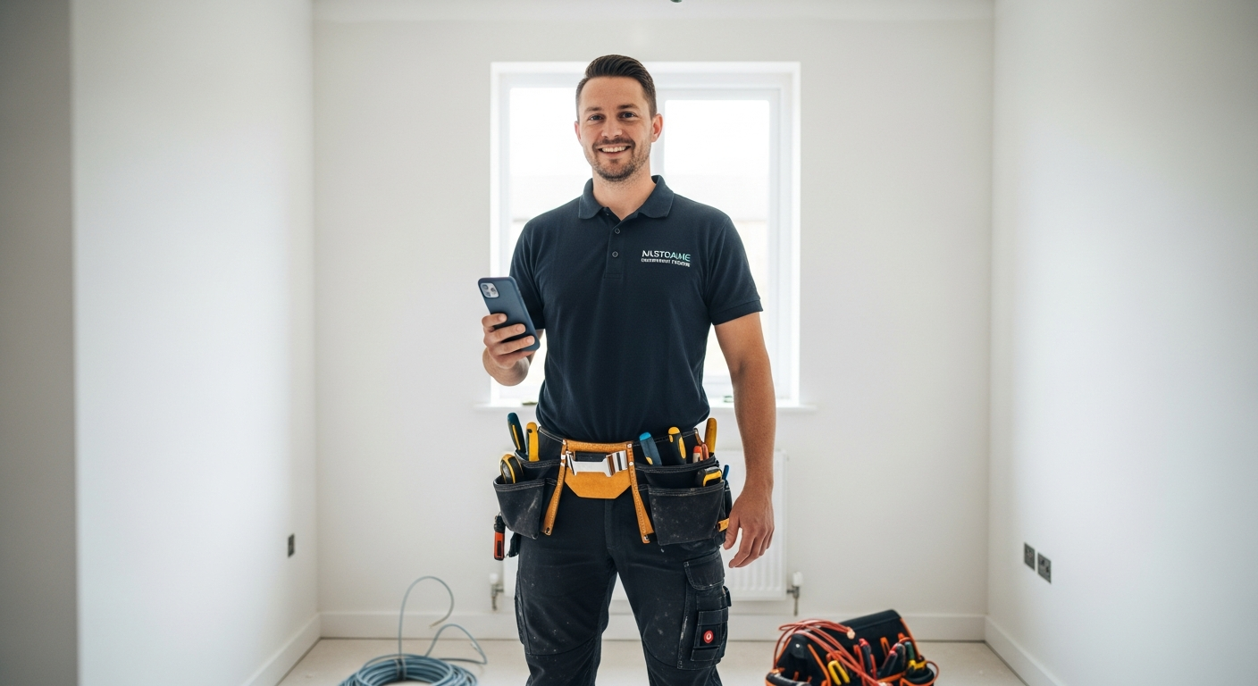 Electrician finishing a job