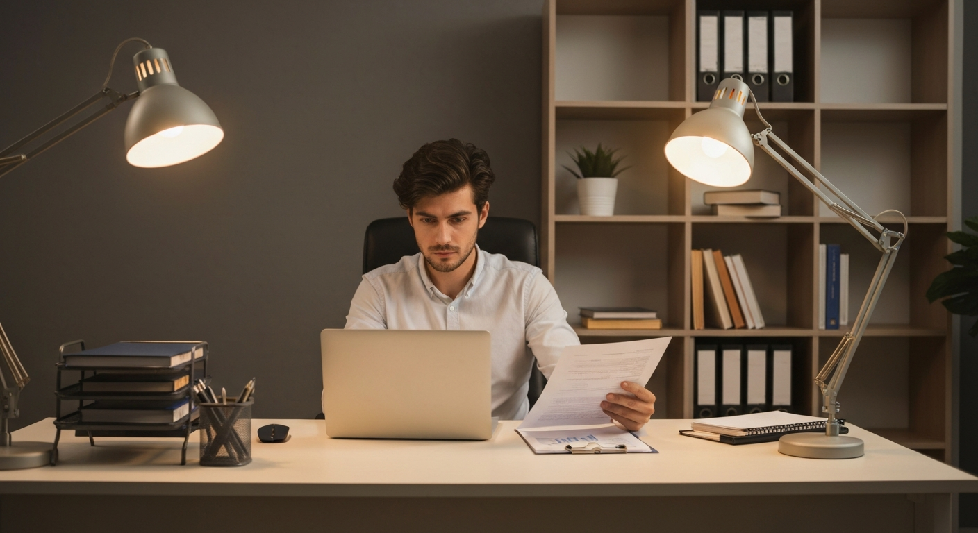 Professional office, calm and credible