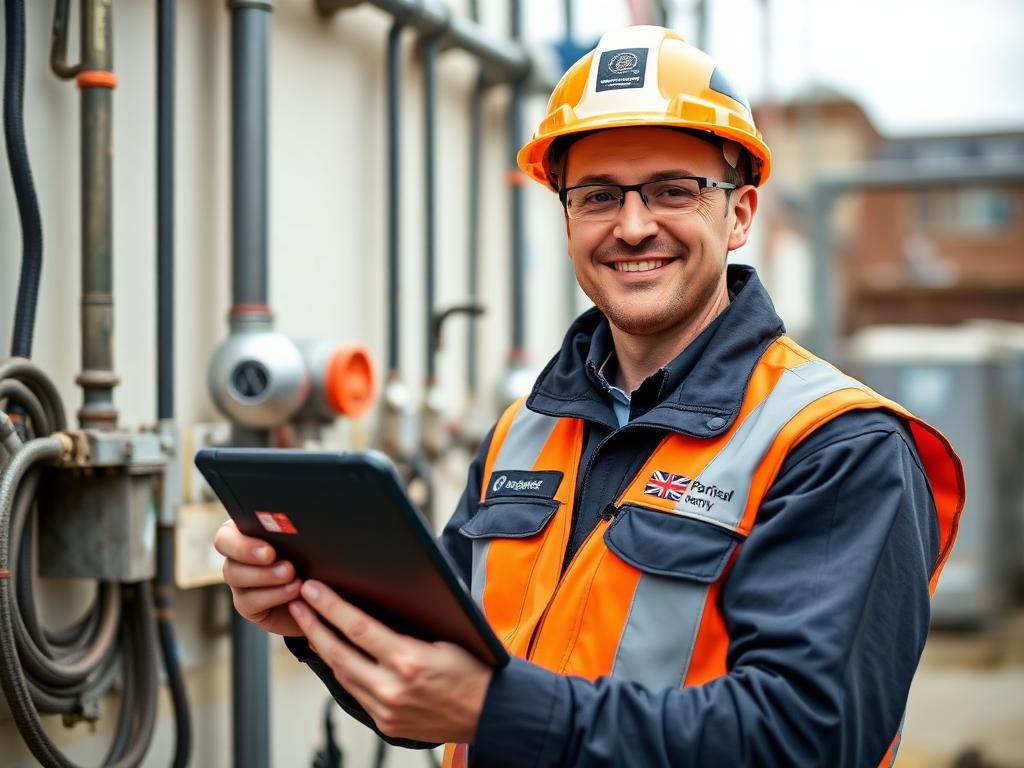 Tradesperson using tablet — pay monthly websites for trades