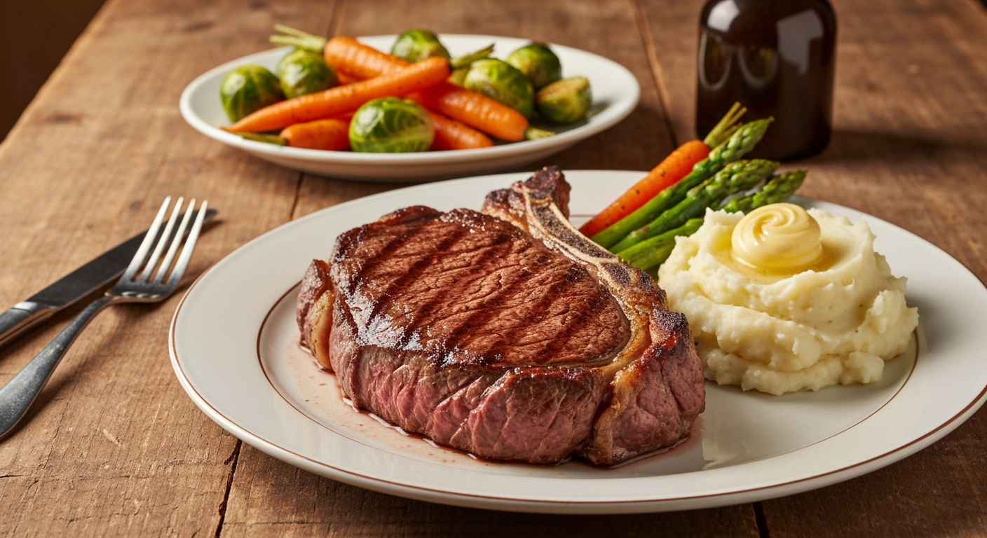 Perfectly cooked steak dinner