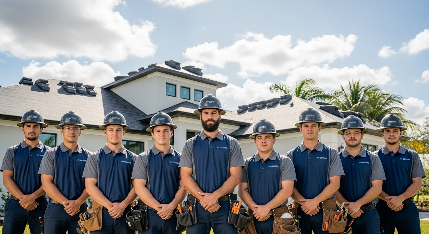True Grit Roofing team of expert contractors inspecting a roof in Pensacola Florida
