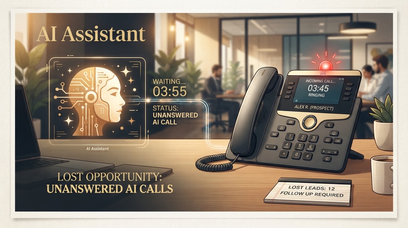 Missed business phone call from an AI assistant representing a lost lead