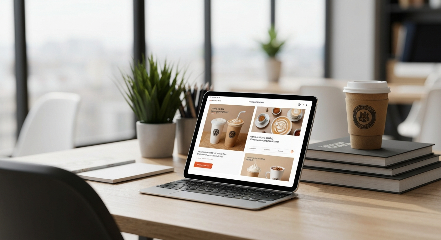 Creative marketing workspace showing local ad mockups
