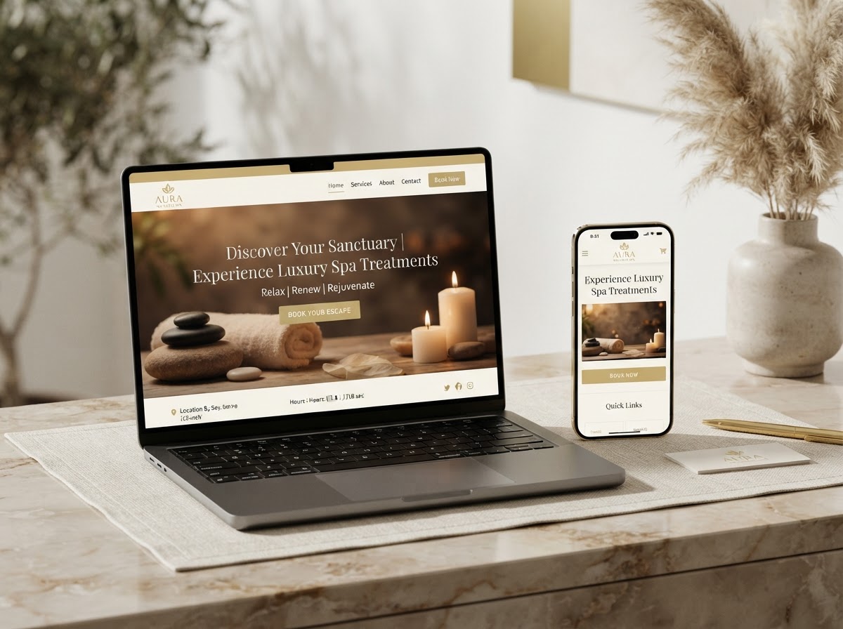 Custom website for a local service business shown on a laptop and a phone