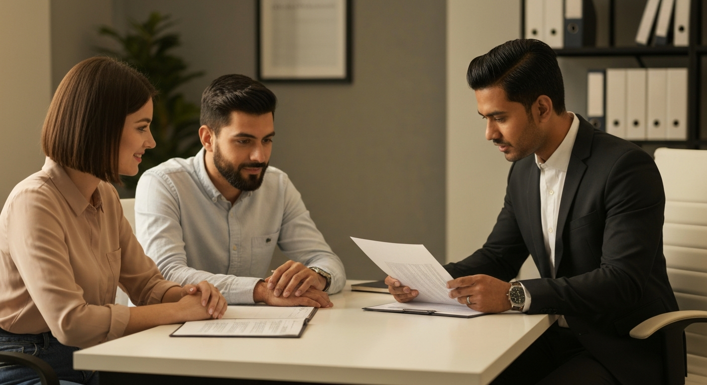 Mortgage broker explaining closing documents