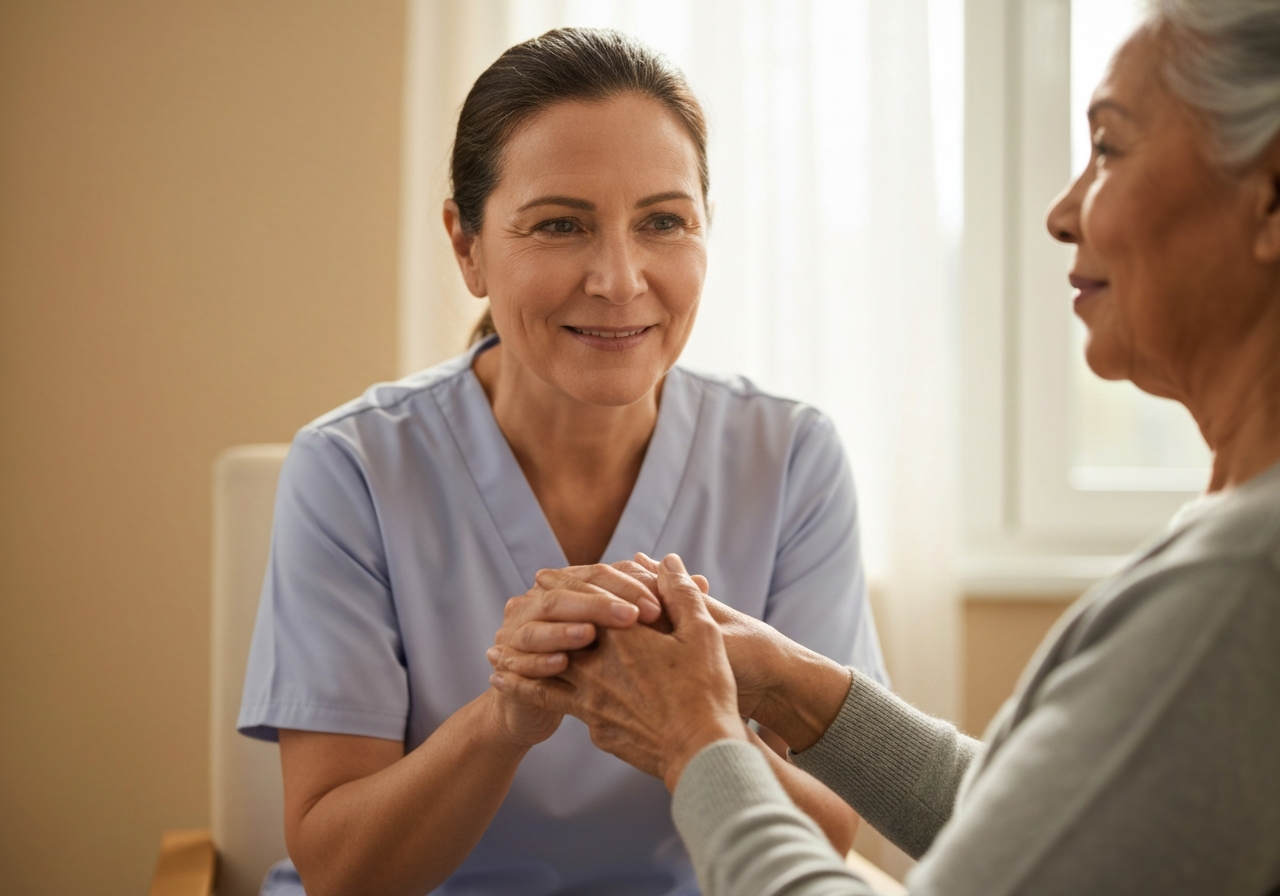 Caregiver holding hands with a senior