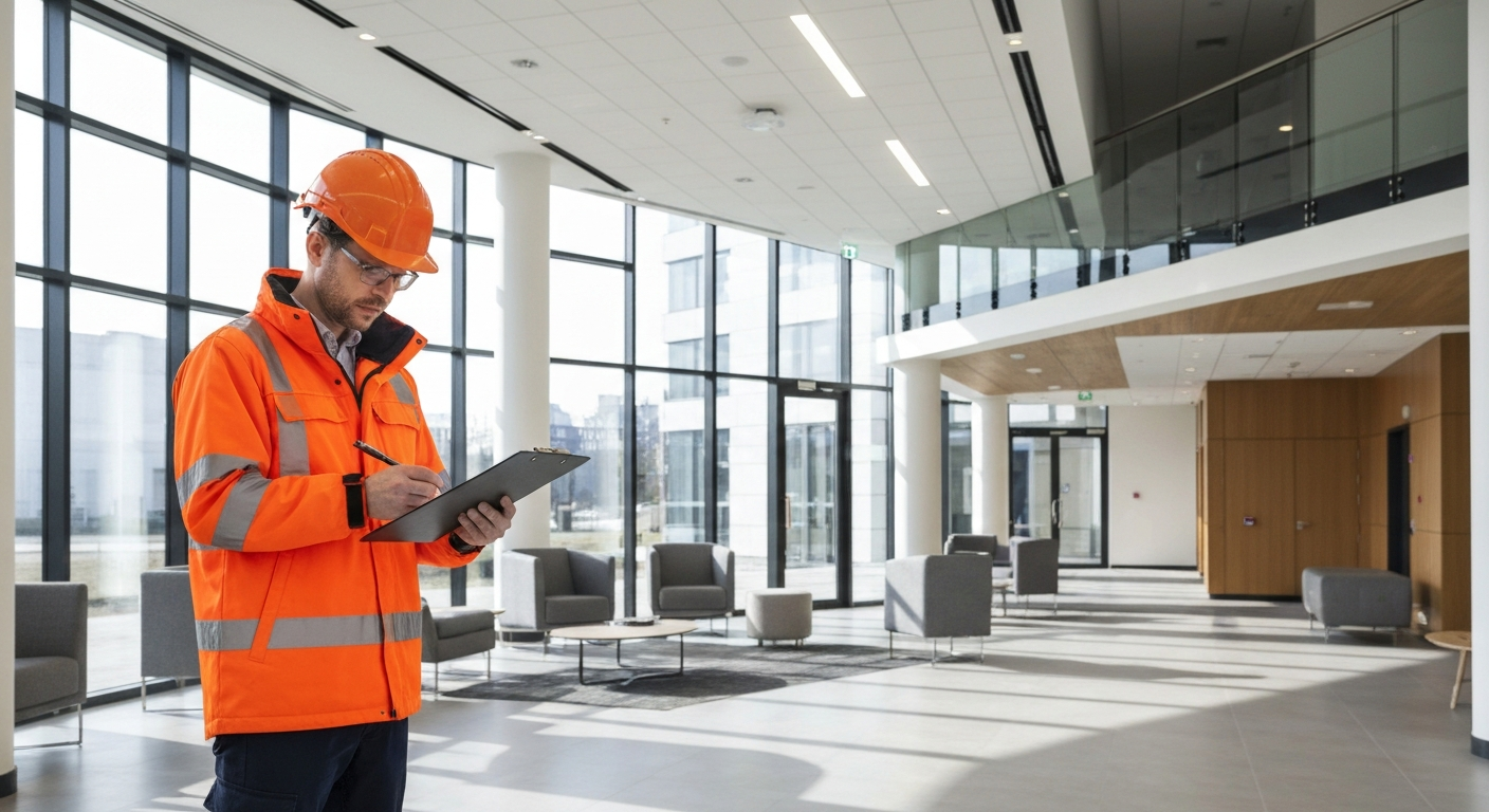 Surveyor inspecting building