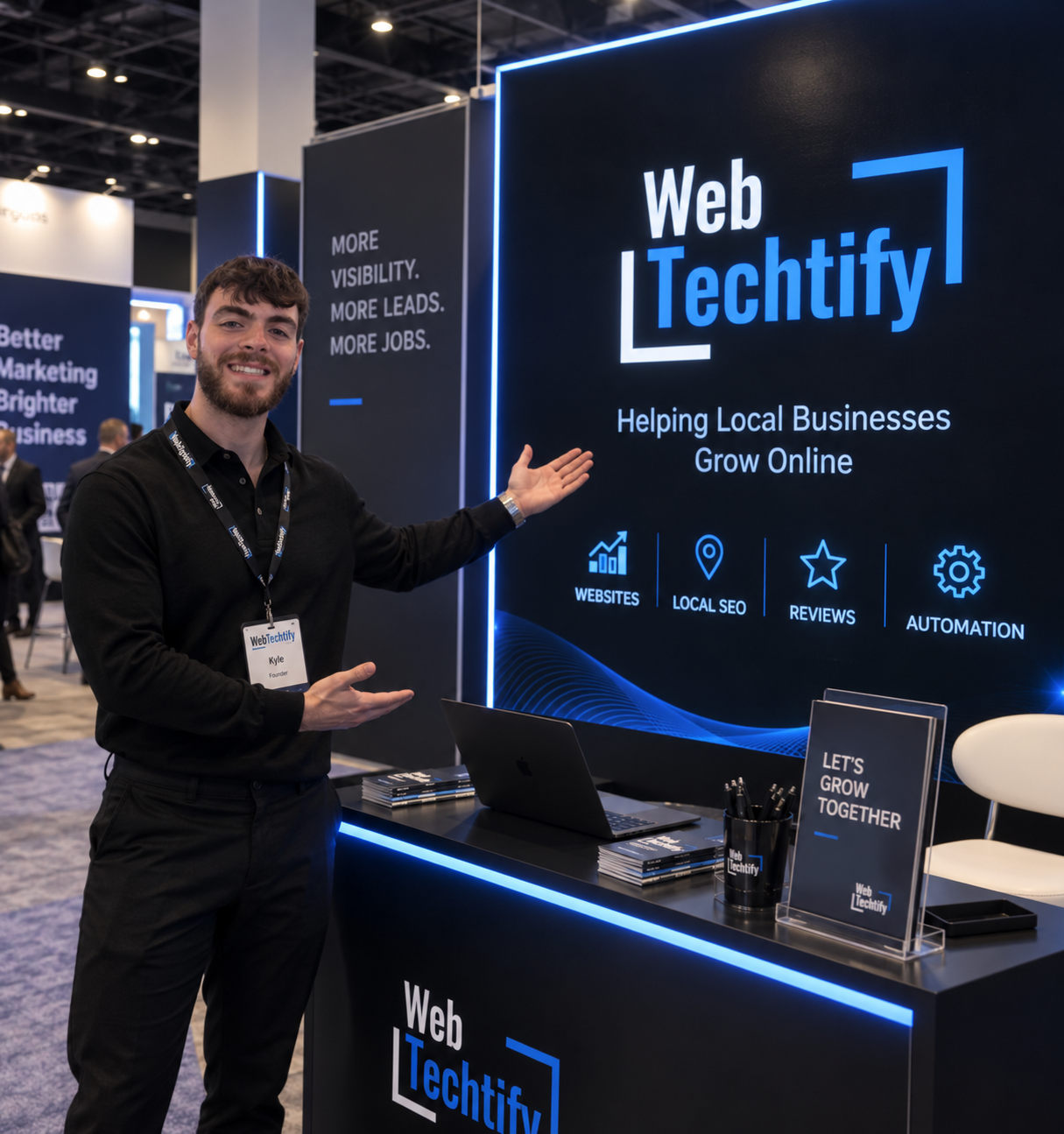 Kyle, Webtechtify founder at exhibition stand