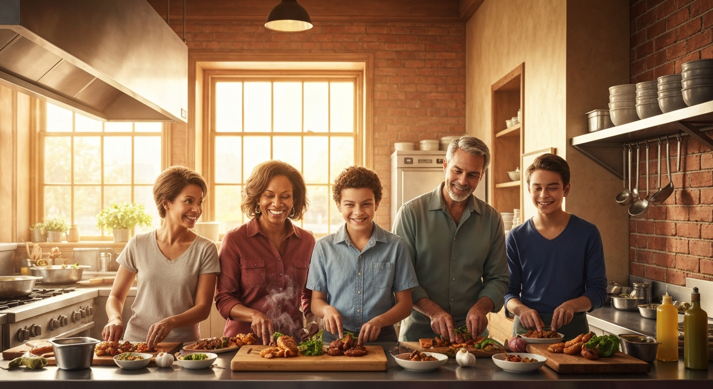 The Clay family in the Pee Wee's Soul Food kitchen
