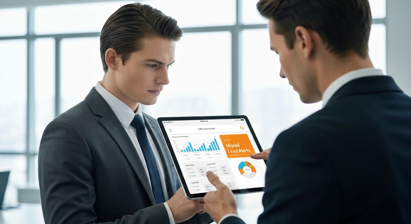 Business person looking at CRM dashboard showing missed leads