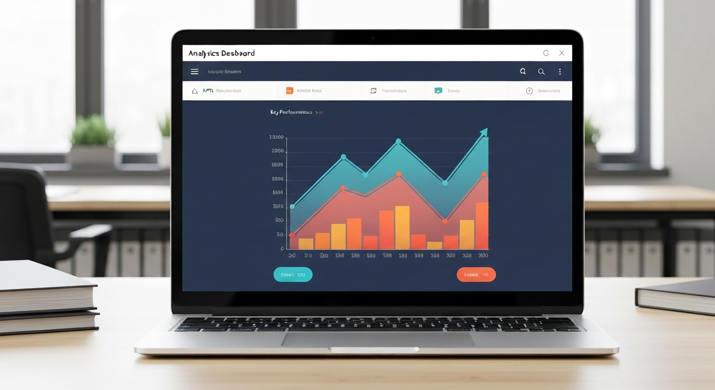 Modern analytics dashboard on a laptop screen showing upward trending charts