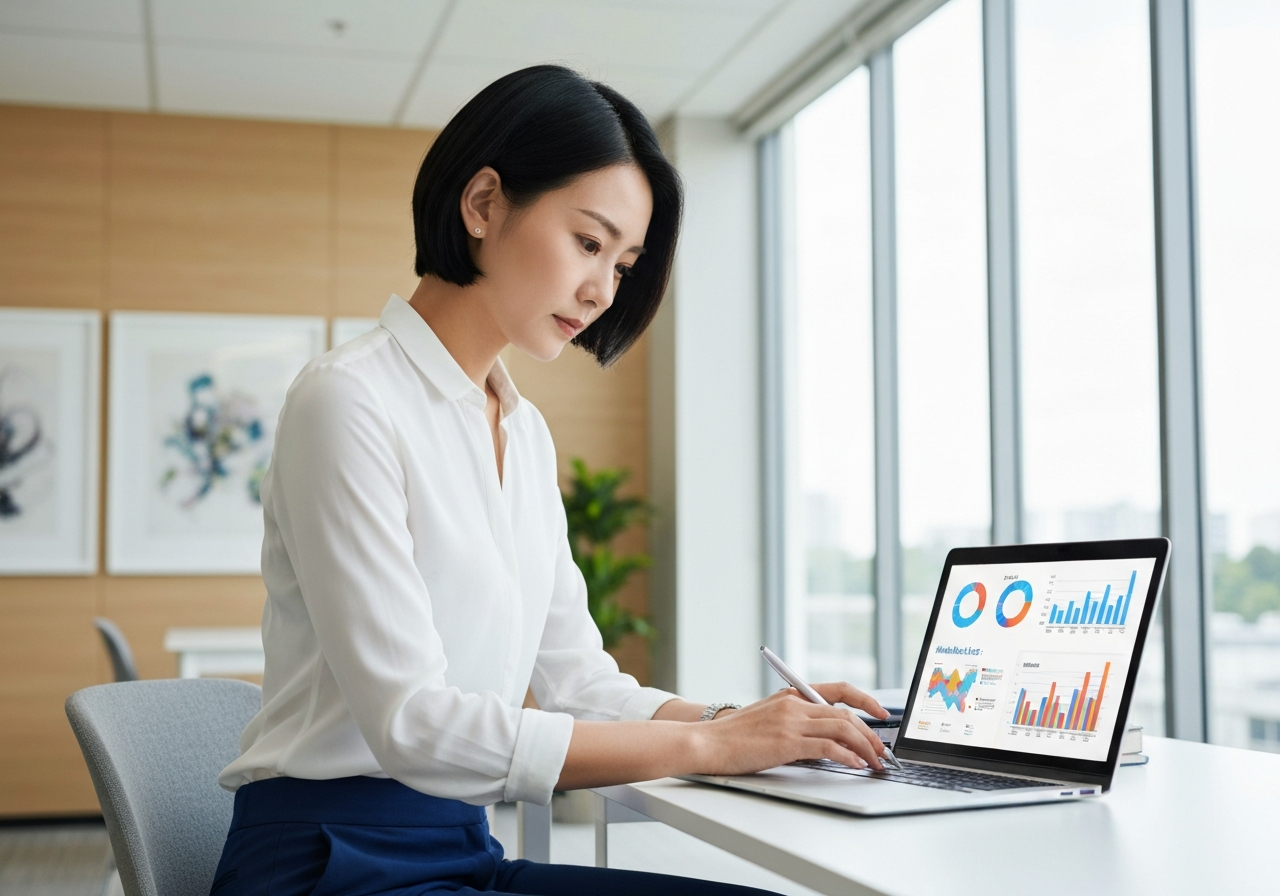 Business professional reviewing marketing growth charts