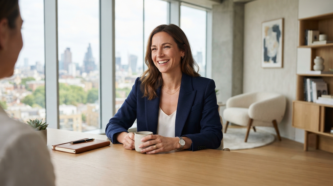 Confident business owner in a modern office, focused on running their company while ADX handles the marketing