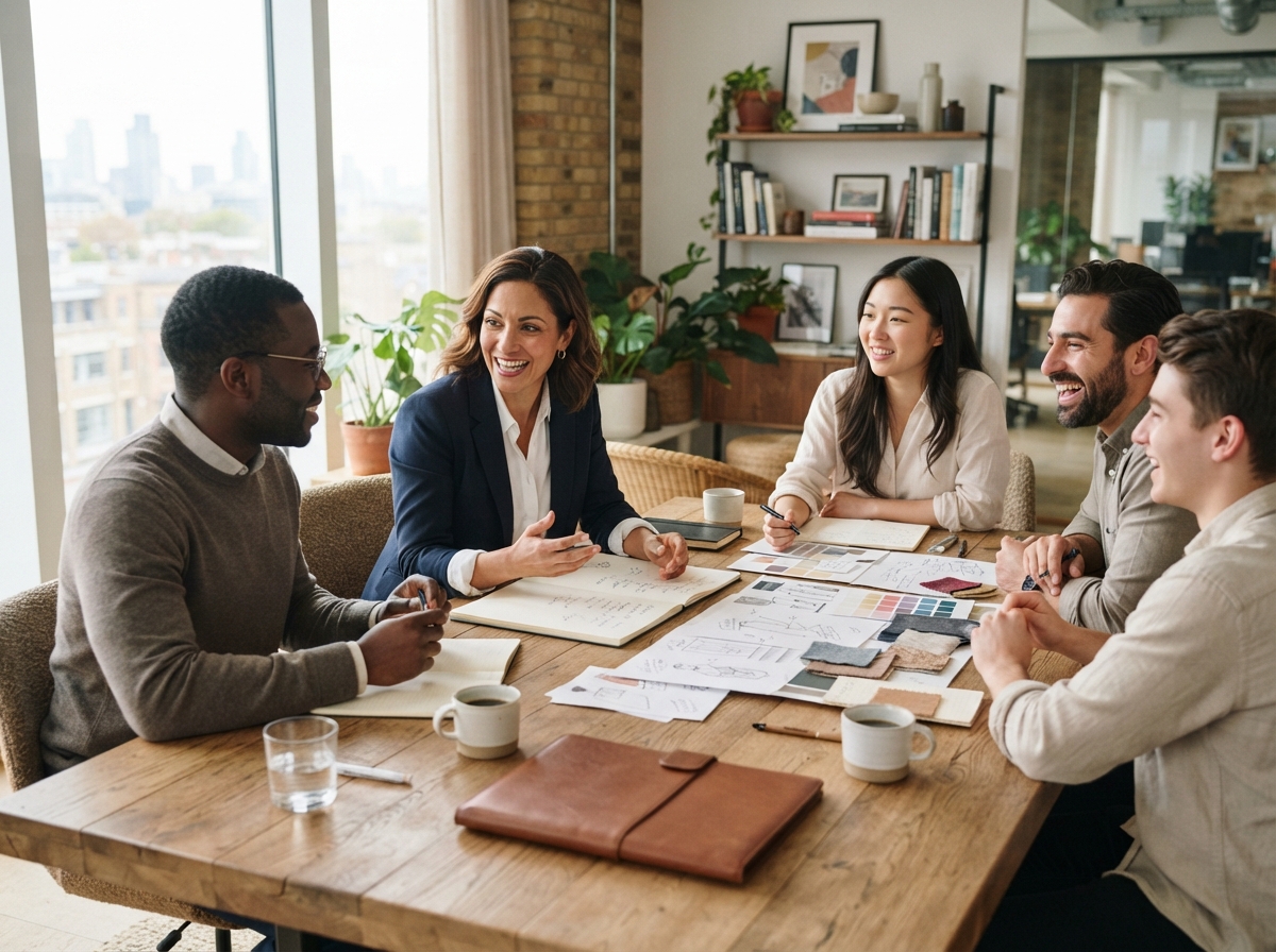Business owner working with a professional marketing team