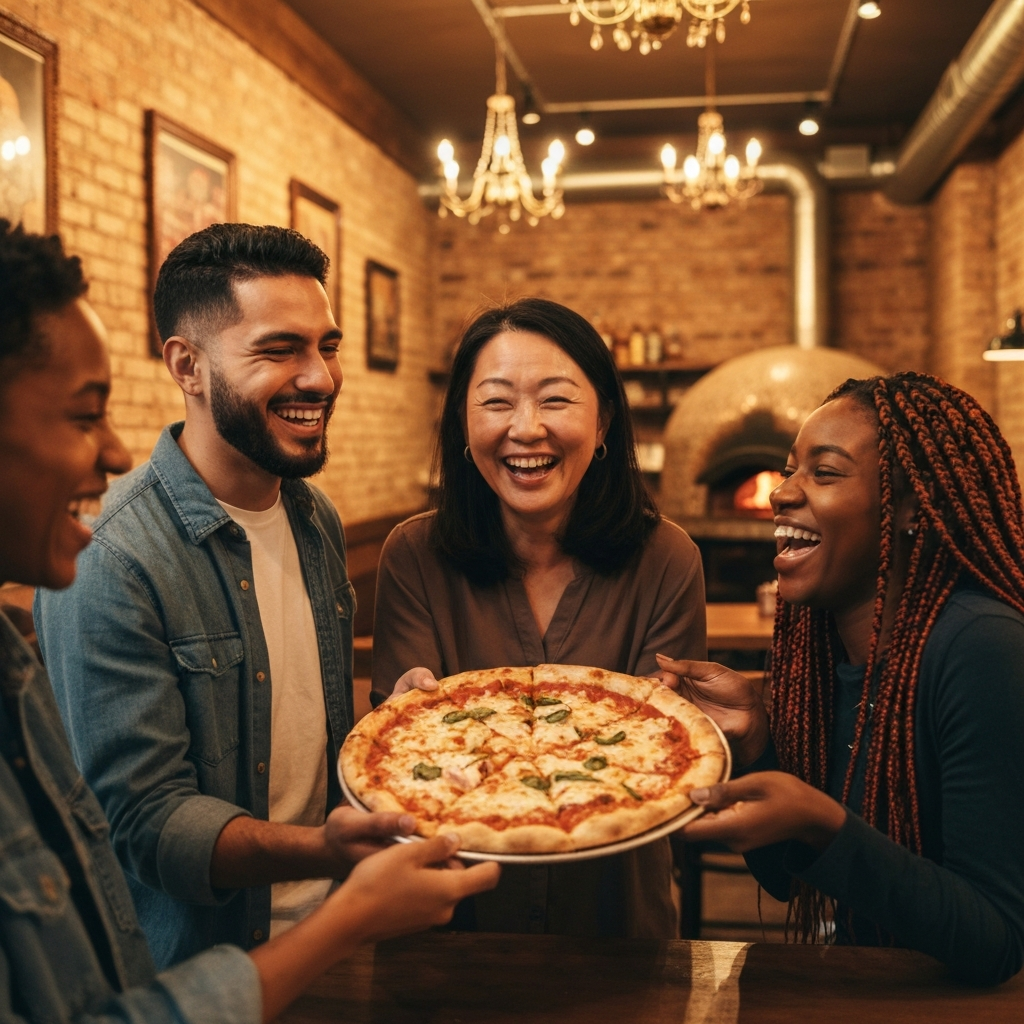 Friends eating pizza