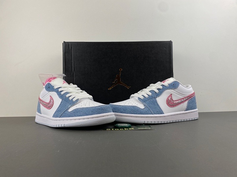 Air Jordan 1 Low 'White/Blue Denim/Pink'